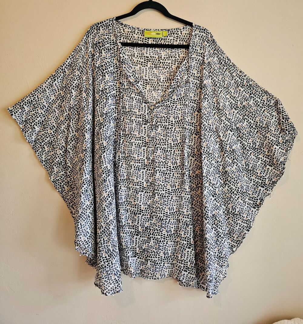 Rock Flower Paper L/XL Print Tunic Top Dress Swim CoverUp Beaded, neutral